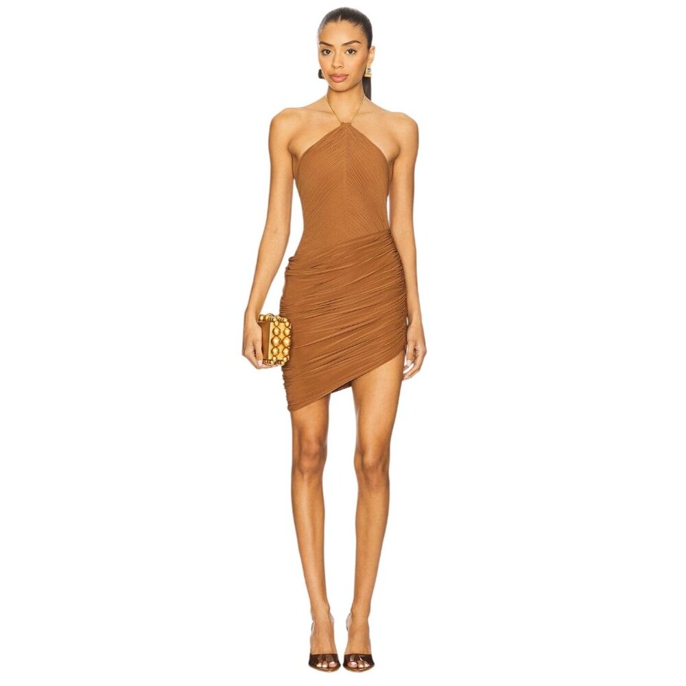 Ronny Kobo Delphine Dress in Tobacco Large New Womens Halter Bodysuit